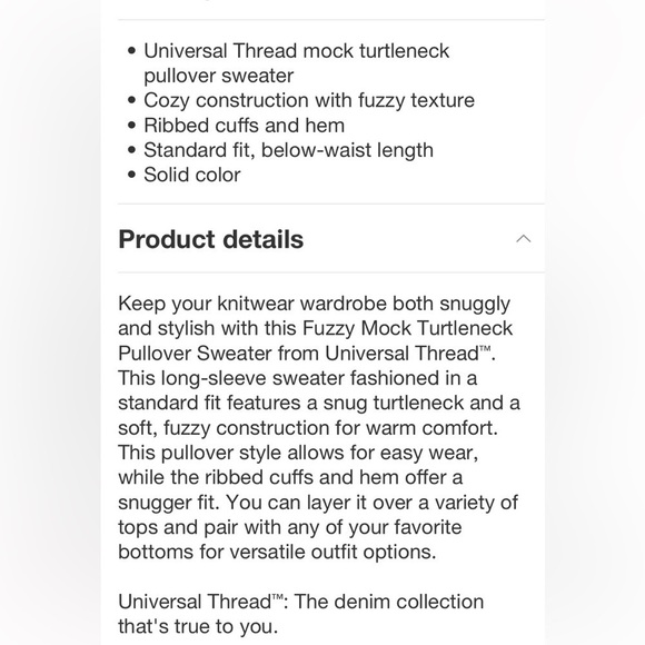 Women's Fuzzy Mock Turtleneck Pullover
Sweater - Universal Thread™' - Picture 5 of 6